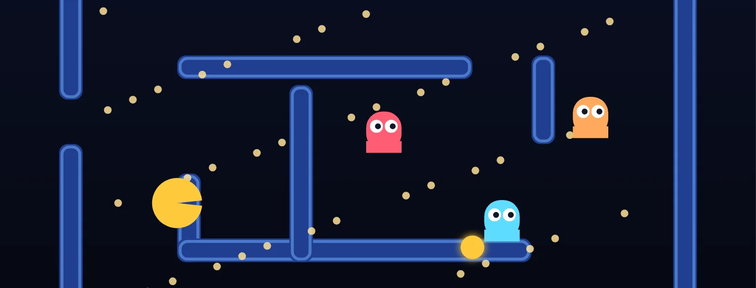 Chomp Maze — Chomp every dot and dodge the four guards.