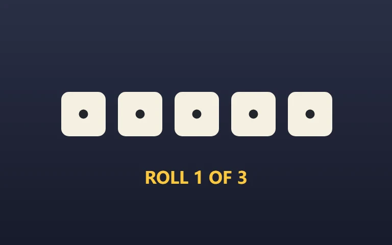 Dice Poker — Roll, hold, and score the best hand.